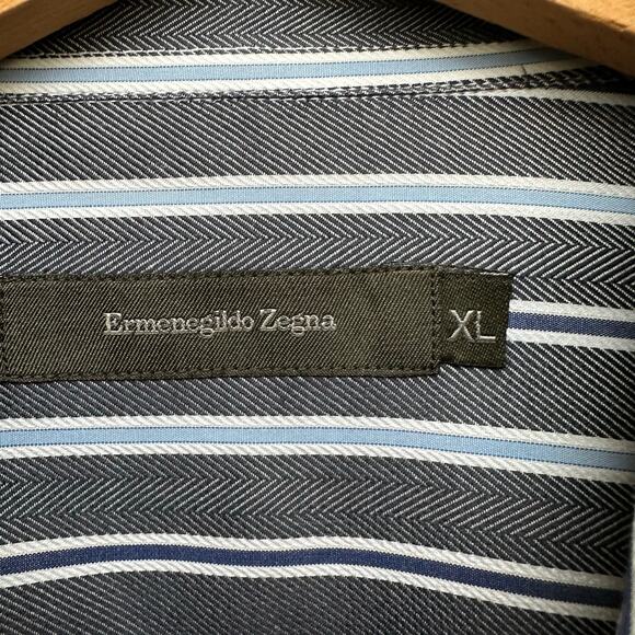 Ermenegildo Zegna Blue Striped Cotton Dress Shirt XL Made in Italy - Picture 2 of 7